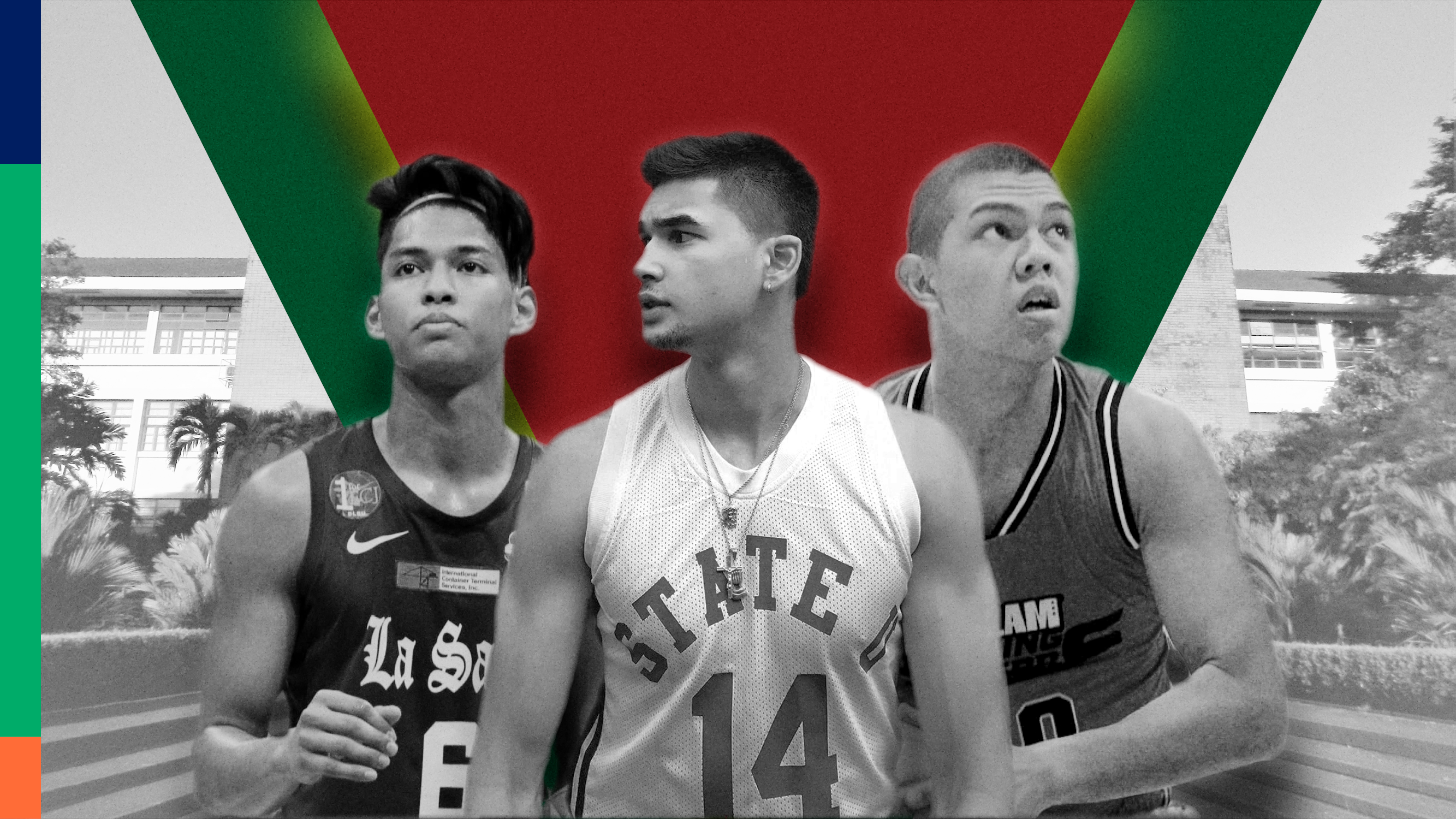 From L: Ricci Rivero, Kobe Paras, Jboy Gob. Photomontage: Paul Gumagay. Photos (from L): Athena Montes/THE LASALLIAN; Kobe Paras; Kevin Prudon/SLAM